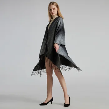 

2020 Autumn And Winter Scarf Shawl Double-sided Gradient Color Fringe Split Large Shawl Thick Warm Shawl Cloak