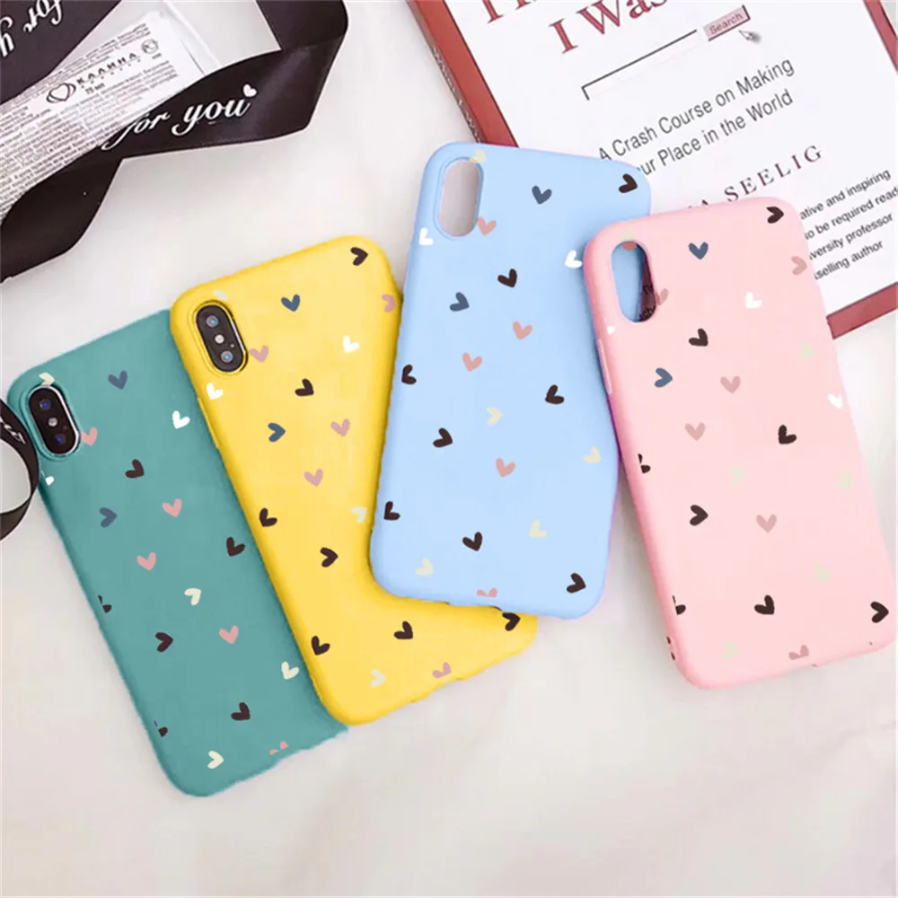 Candy Color Cute Love Heart Phone Case For iPhone 13 12 11 Pro Max 7 8 Plus X XS Max XR SE 2020 Soft TPU Silicon Back Cover iphone 13 pro max cover