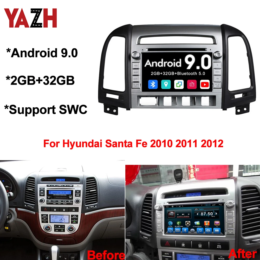 YAZH 2 Din Android 9.0 Auto Radio Multimedia For Hyundai Santa Fe 2010 2011 2012 With 7.0" IPS Car DVD Display Bluetooth 5.0 GPS |
