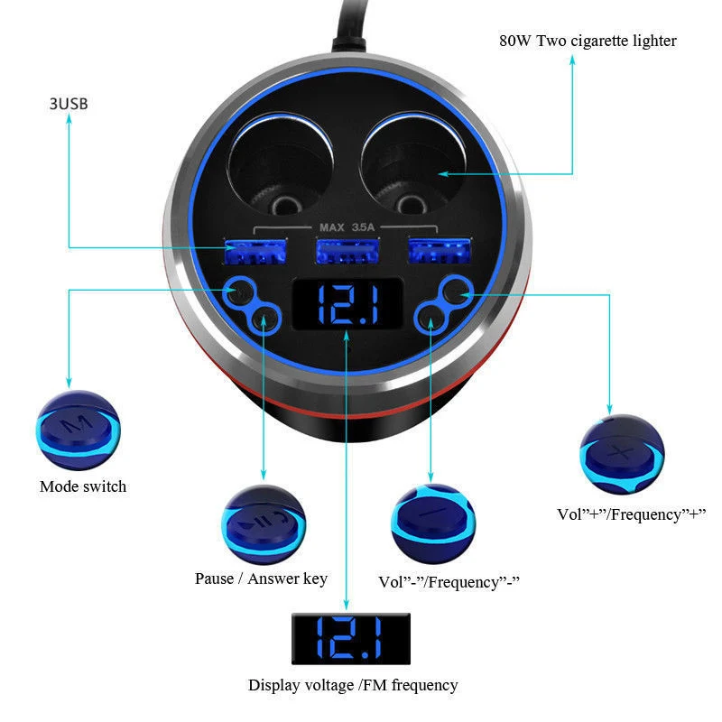 Vehemo сигаретное отверстие 5 В/3.5A чашка Bluetooth чашка зарядное устройство MP3 плеер универсальные автомобильные аксессуары fm-передатчик автомобильное зарядное устройство