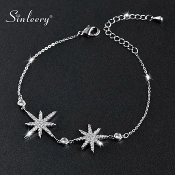 

SINLEERY New Arrival Shiny Satr Bracelets For Women Silver Color Chain Full Tiny Crystal Free Droppshipping Jewelry SL450 SSA