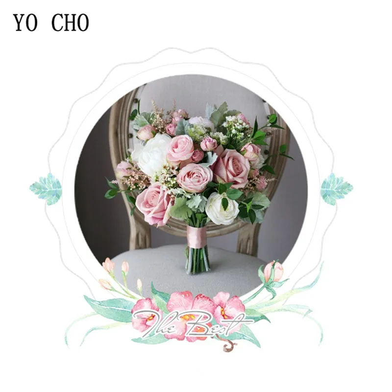 Йо Чо невесты Свадебный букет ручной работы искусственный шелк роза детское дыхание цветок розовый белый роскошный букеты свадебные принадлежности