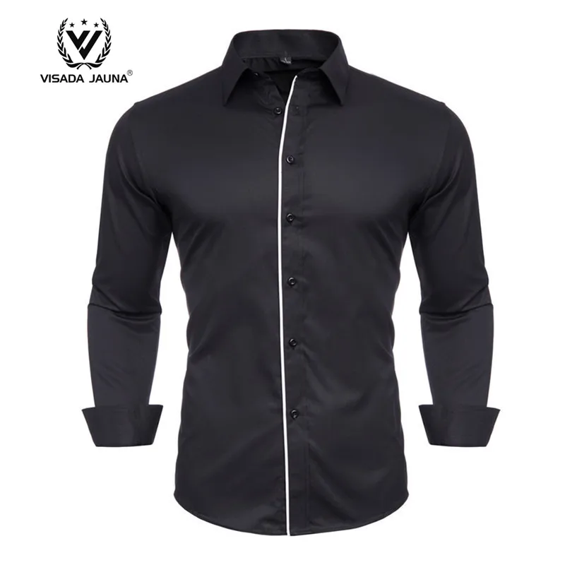 VISADA JAUNA хлопковые рубашки с двойным воротником, мужские повседневные рубашки с длинным рукавом, роскошные повседневные облегающие мужские рубашки N5133 - Color: Black 31