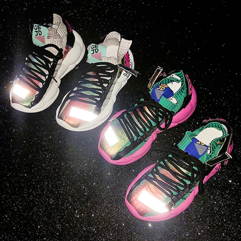 

Women Chunky Sneakers Flat Platform Green Shoes Laser Spring Summer Fashion Street Dad Sneakers Lace-Up Ladies Sneakers 9089w