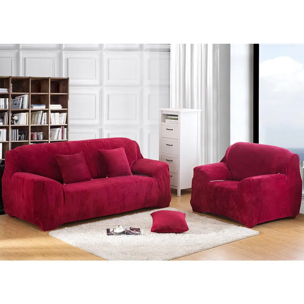 DishyKooker 1PC Plush Sofa Stretch Solid Color Thick Slipcover Sofa for Living Room