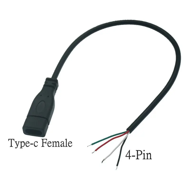 USB 2.0 C타입 전원 공급 장치 연장 와이어 케이블 충전기 커넥터, 수컷 암컷 플러그, C타입 2 핀 4 핀 DIY 데이터 라인, 25cm, 1M, 2M