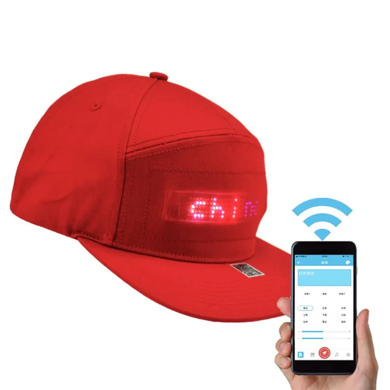 

LED Display Cap Smartphone App Controlled Glow DIY Edit Text Hat Baseball Tennis Sports Cap Zuzi