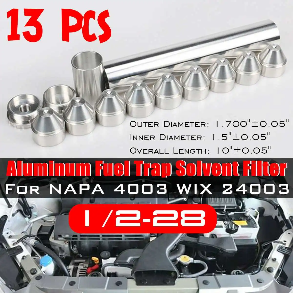 

Aluminum 13PCS 1/2-28 Car Fuel Filter 1X10" Car Solvent Trap For NAPA 4003 WIX 24003 Fuel Trap Solvent Filters