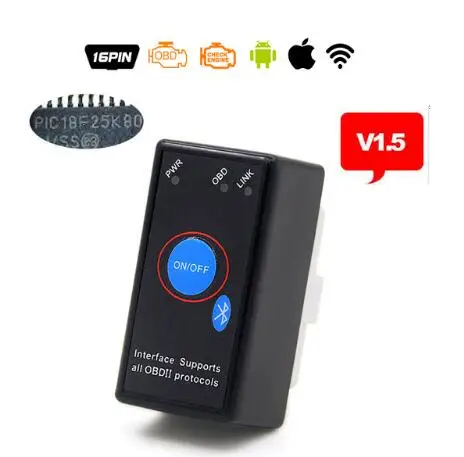 V1.5 with switch PIC18F25K80 оригинальная прошивка 1,5 ELM327 OBD2 Bluetooth диагностический интерфейс ELM 327 V1.5 сканер для безопасности автомобиля - Цвет: V1.5 with switch