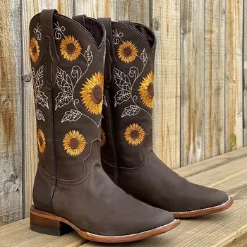 

Boots Retro Women's Boots Embroidered Thick Heel High Heel Round Toe Short Boots Embroidered Women's Boots Plus Size 36-43