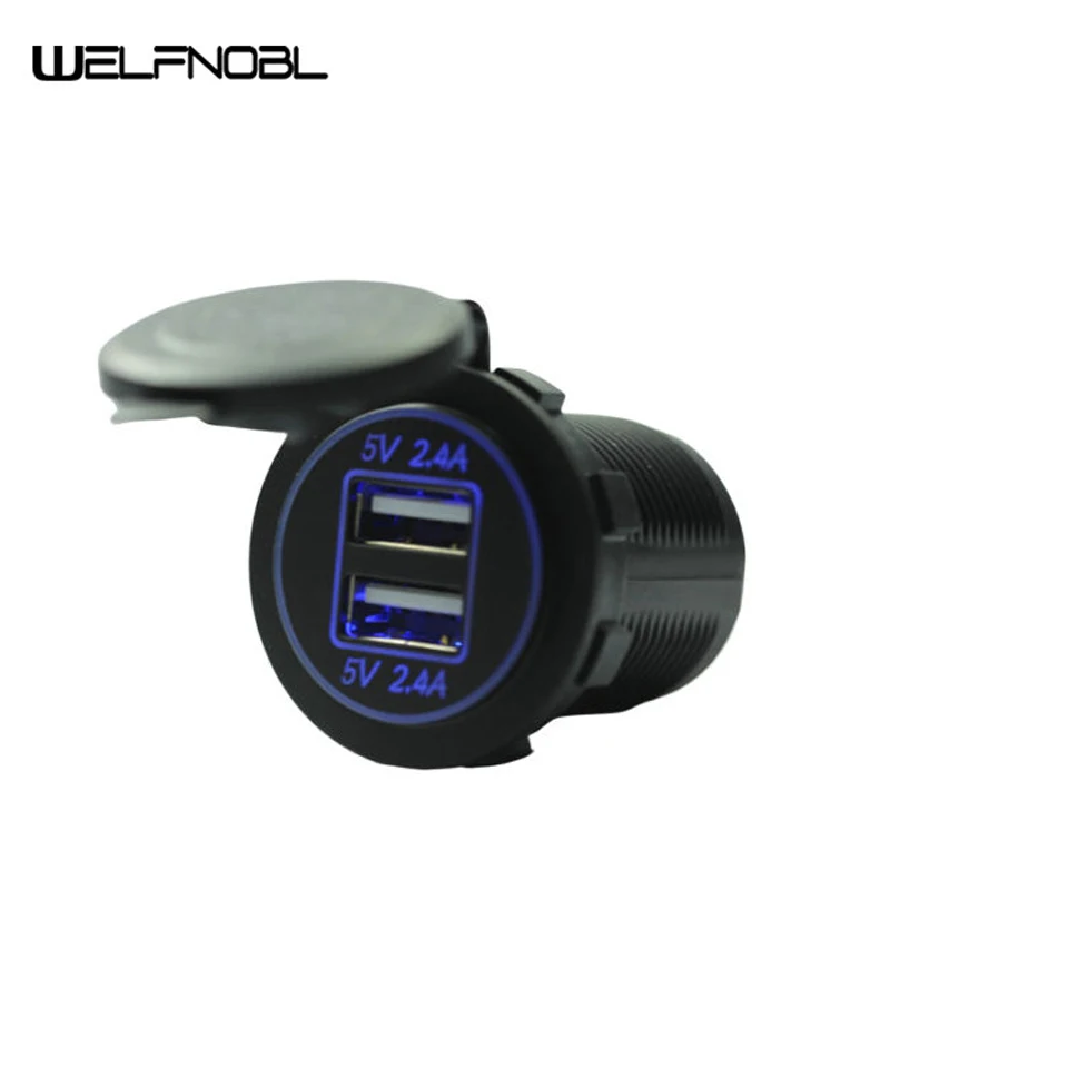 

4.8A 5V Display Hot Sale Blue Led Output Lighter 2 Pins Dual Usb Charger