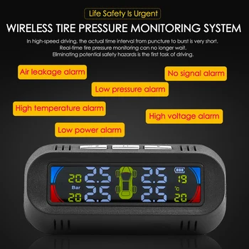 

AN-10C Solar Car TPMS Auto Tire Pressure Monitoring System with 4 Sensors High-efficiency Solar Panels Large Volume Alarm Sound