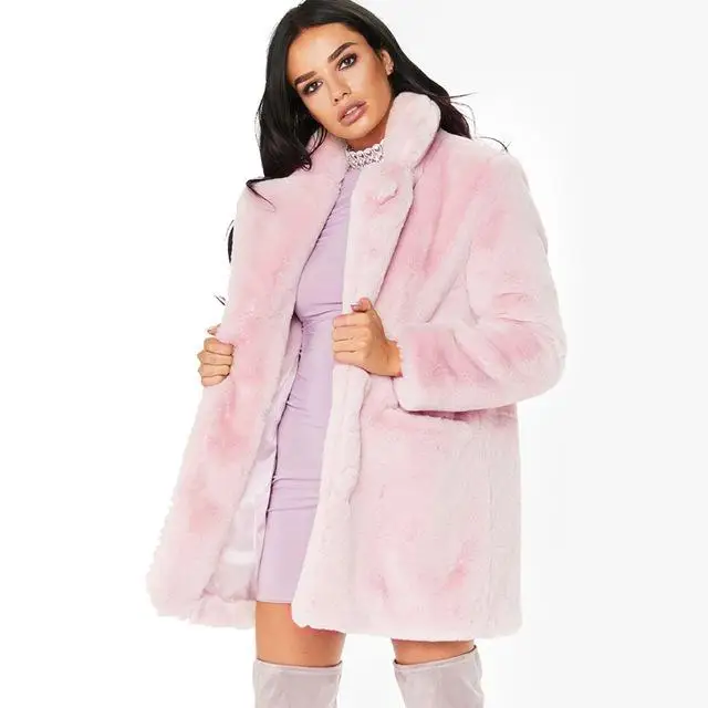 4xl Plus Size Thick Fur Coat Women Winter Warm Loose Plush Teddy Fluffy Long Sleeve Faux Fur Coats Woman Solid Jackets - Цвет: Розовый