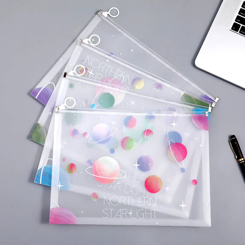 

4pcs/set Multi-functional transparent file bag A4 plastic pp portfolio office materials creative stationery cartoon zipper bag