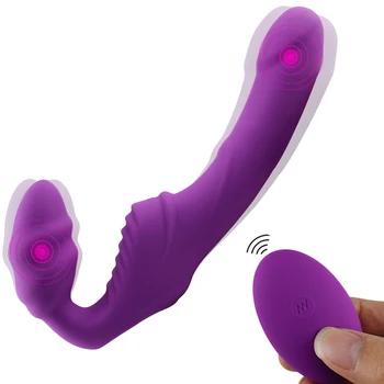 Realistic Dildo Vibrator Massager Strapless Strap on Lesbian Double Head G-Spot Stimulate Clitoris Sex Toy for Couple Dual Motor 1