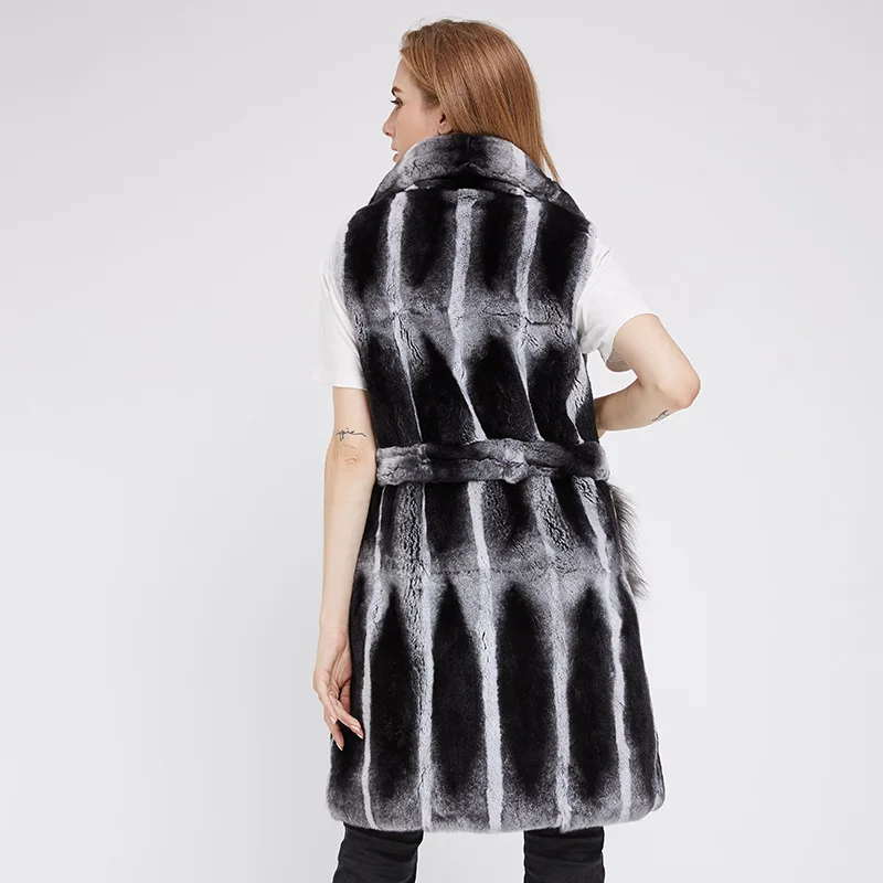 autumn winters fashion new long Fur pocket the whole leather rex rabbit Fur fox fur waistcoat