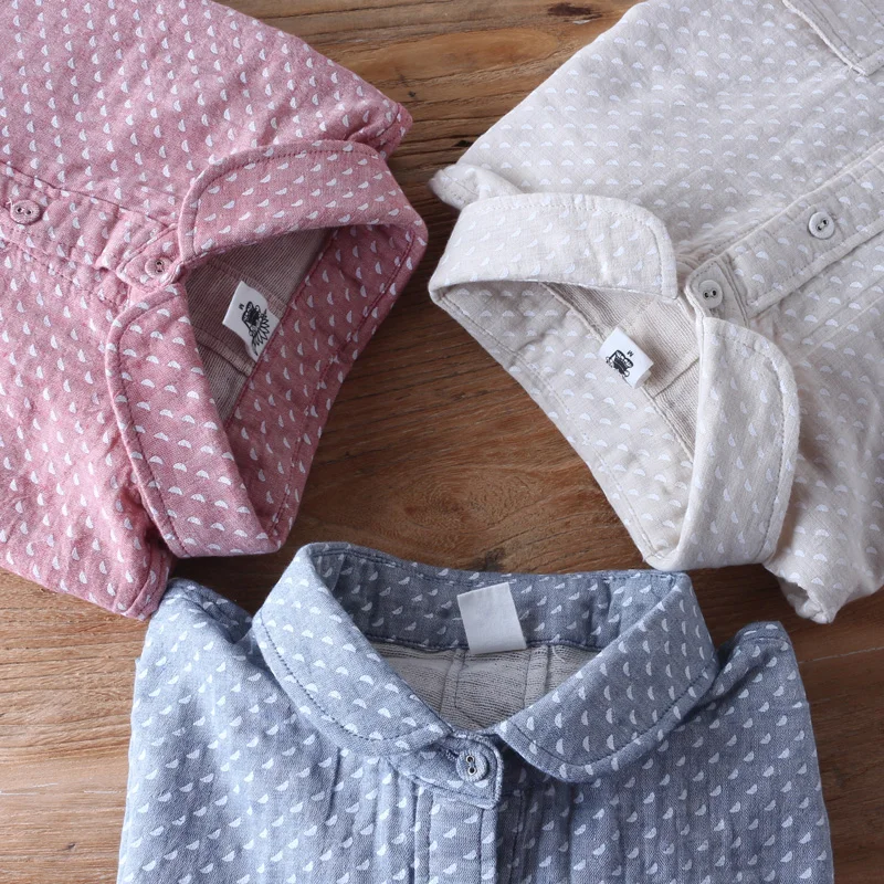 

2019 Sweet dots print geometric pattern cotton yarn long sleeve shirt blouse vintage women BV-FL-V029NN326