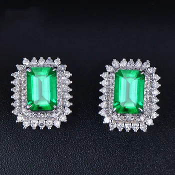 

Natural Emerald S925 Silver Earrings Women's Square Natural oorbellen aretes de mujer Orecchini Silver 925 Jewelry Stud Earrings