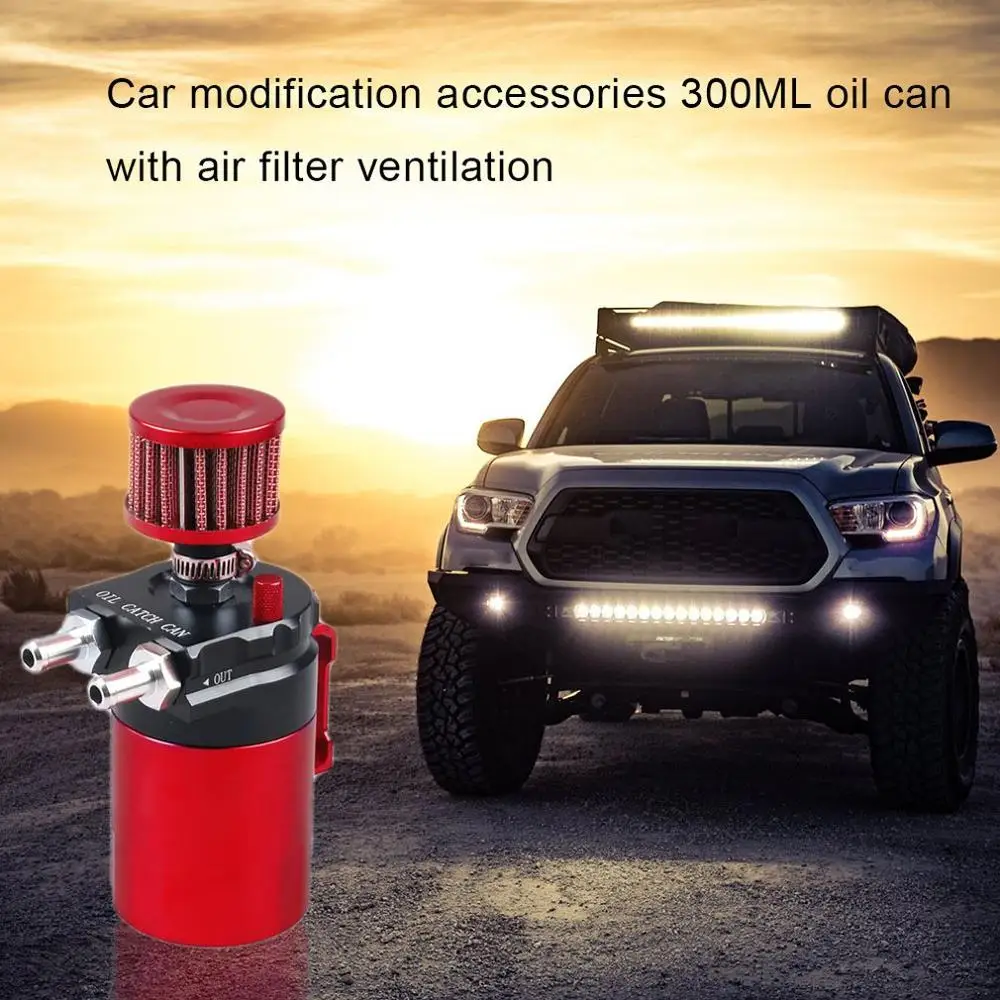 

Universal 300ML Aluminum Car Engine Oil Catch Can Kit Air Oil Separator Tank Cylinder Baffled Reservoir