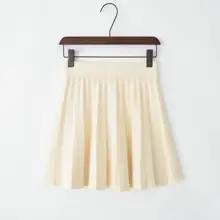Трикотажные плиссированные мини юбки Осень Зима Повседневная Женская эластичная однотонная плиссированная юбка с высокой талией Корейская женская юбка