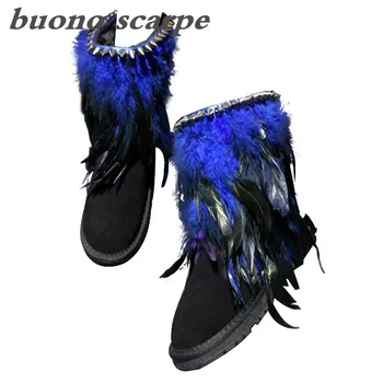 

2019 new female fur one short tube in the tube leather snow boots