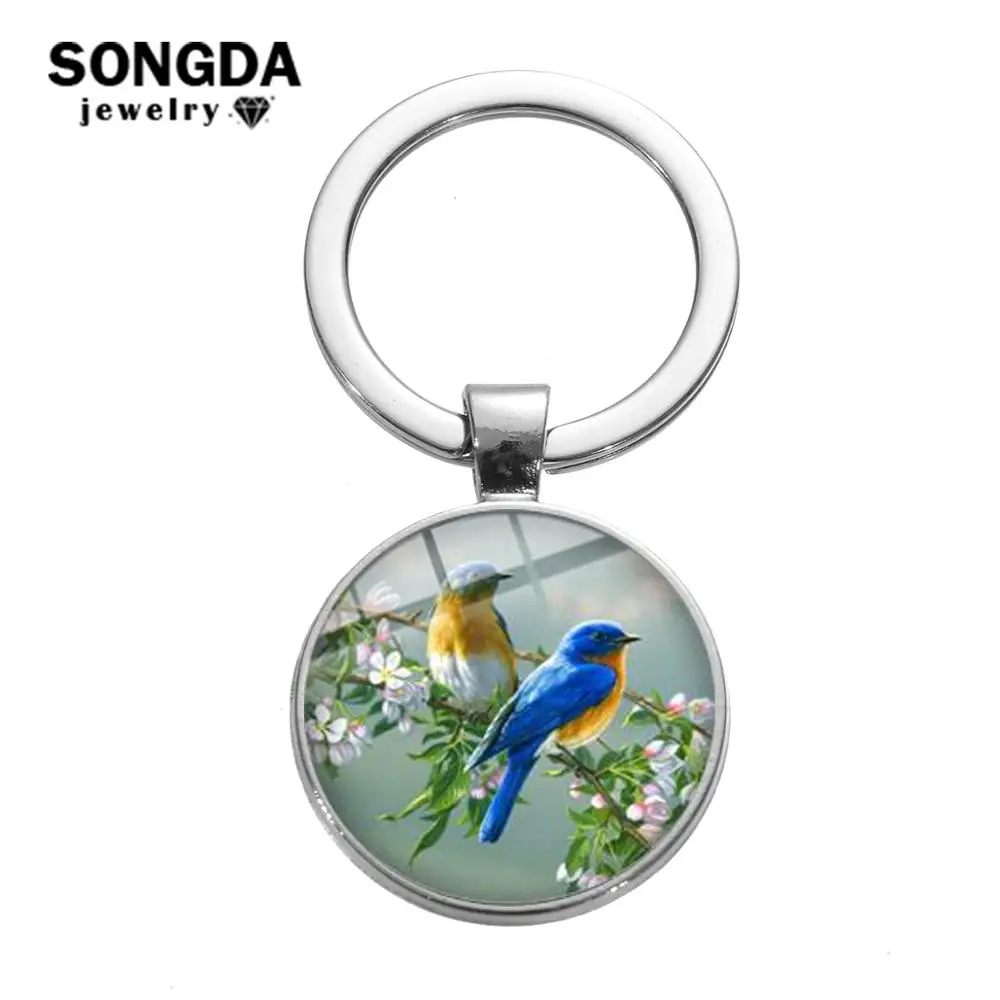 SONGDA Cute Birds Flowers Keychain Mascot Amulet Key Chain Natural Art Picture Glass Dome Ring Bag Wallet Pendant Decoration | Украшения и