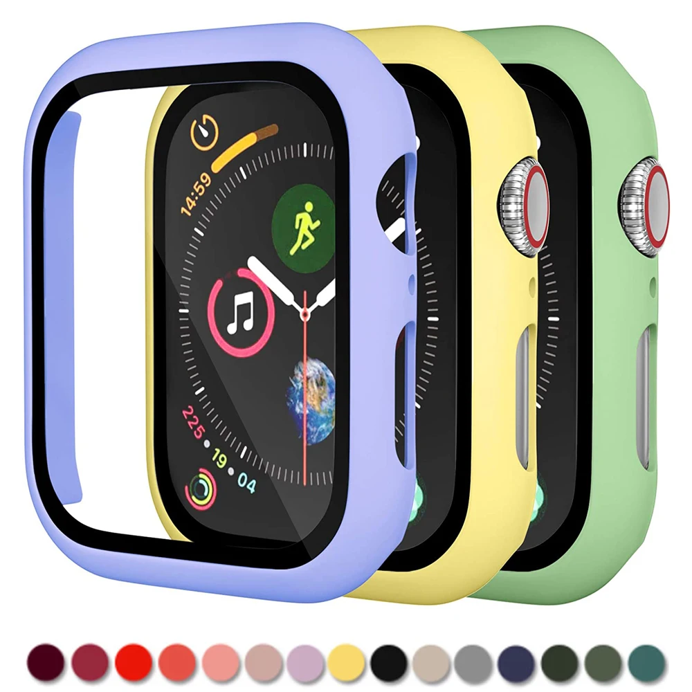 Glass+Case For Apple Watch Series 7 6 5 4 3 SE 45mm 41mm 44mm 40mm 42mm/38 iWatch Screen Protector+Cover Accessories | Наручные часы