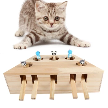 

Cat Toy Chase Mouse Solid Wooden Interactive Maze gatos Pet Hit Hamster With Five Holes Mouse Hole Catch Bite Catnip Funny Toy