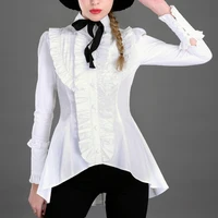 Spring Vintage Gothic Lolita Shirts Women Ruffled Long Sleeve Victorian Shirt Ladies Swallowtail Cotton Lolita Blouse Vestidos 1