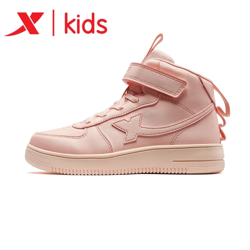 

Xtep Girs Pink High Top Skateboarding Shoes Spring Winter Girl Warm Shoe Kids Casual Leather Sports Velcro Sneakers 681414319525