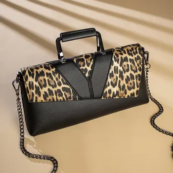 

Winter Leopard Print Women Vintage Luxury Designer Handbag Chain Leather Flap Clutch Evening Purse Ladies Shoulder Crossbody Bag