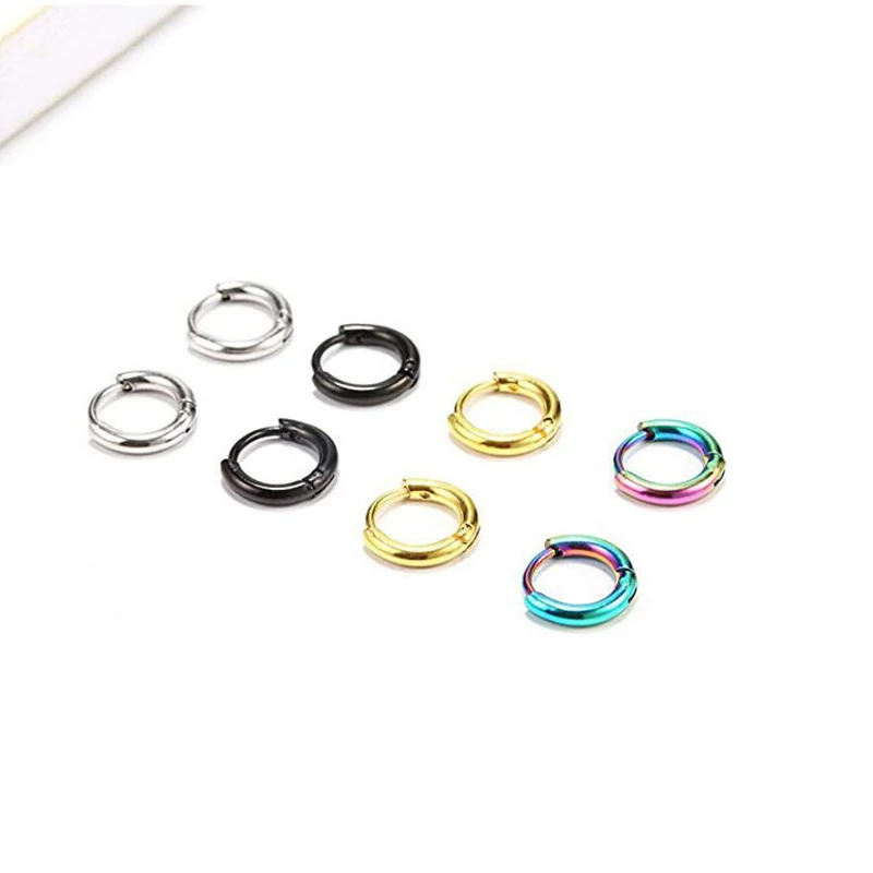 1 pair Dia 8/10/12/14/16mm Stainless Steel Hoop Earrings for Women/Men Round Circle Earring Piercing Anti-allergic Ear Buckle