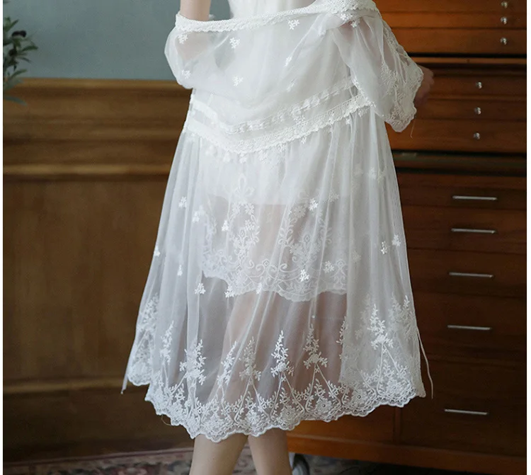 bathrobe only Сексуальное платье для сна, белое платье с кружевной вышивкой, глубокий v-образный вырез, открытая спина, Сетчатое прозрачное женское белье, банный халат, сексуальное свадебное использование - Цвет: bathrobe only