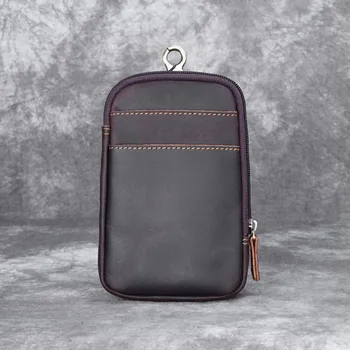 

Crazy Horse Genuine Leather Waist Packs Men Casual Small Fanny Pack Belt Loops Hip Bum Bag Waist Bag Phone Pouch Purses