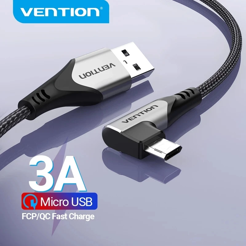 Кабель Vention Micro USB 3 А для быстрой зарядки и передачи данных Xiaomi Huawei Samsung угловой