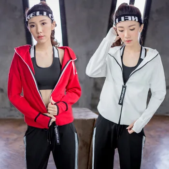 

Women's fall/winter fitness suit running jacket quick-drying long sleeve jacket Korean loose gym lady suit
