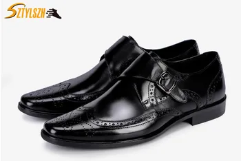 

Men Business Formal Shoes Italian Fashion Dress Shoe Genuine Leather Slip On Man Formal Suit Footwear with Buckle Strap printing