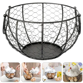 

1 Pc Iron Basket with Hen Lid Fruit Basket Storage Basket Snack Basket (White)