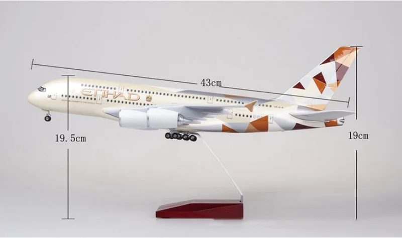 1/160 масштаб 50,5 см авиакомпания Airbus A380 ETIHAD модель самолета W свет и колесо литья под давлением пластиковые смолы самолет для сбора