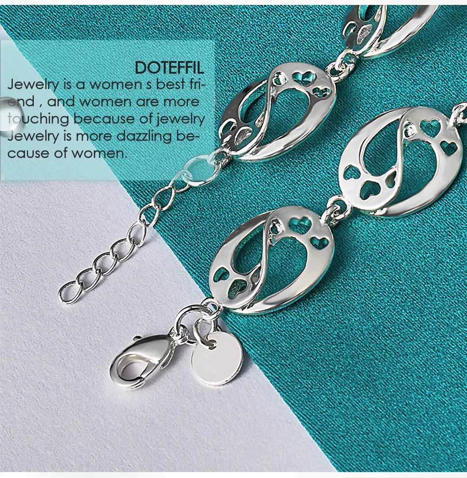 DOTEFFIL 925 Sterling Silber Liebe Herz Kette Armband Für Frauen Mode Hochzeit Verlobung Party Charme Schmuck – Detail 5