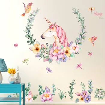 

80cm 1 Pc Decoration Stickers Cartoon Children's Room Wall Decoration Stickers Unicorn Flower Stickers