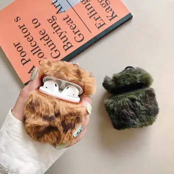 

Leopard Print Plush Headphone Case for Apple Airpods 1 2 Funny Winter Warm Fluffy Protection Earphone Cover for Airpods 1 2