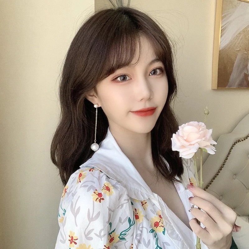 Korean Simulated Pearl Long Tassel Bar Drop Earrings For Women OL Style Sweet Dangle Brincos Party Jewelry Gift Wholesale | Украшения и