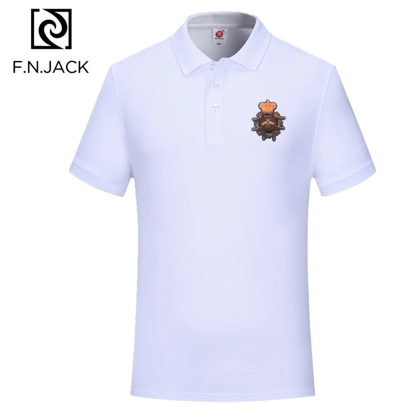 F.N.JACK, трендовая Мужская классическая рубашка поло, хлопковые топы с коротким рукавом для мужчин, повседневные одноцветные летние поло