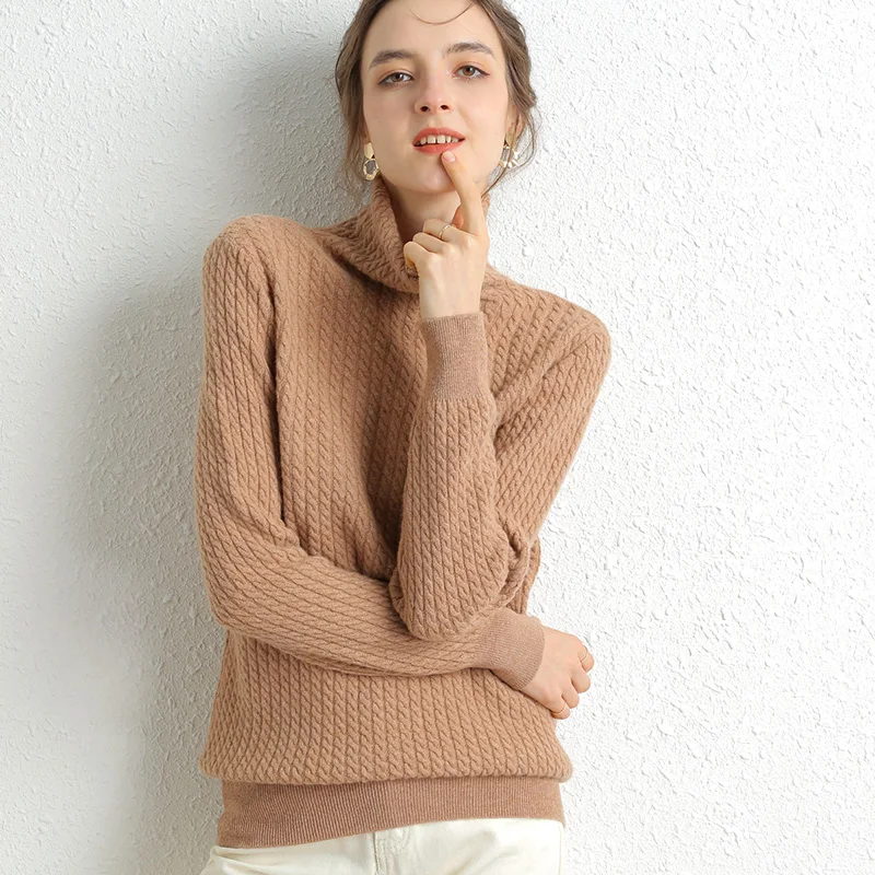 Womens High Collar Twist 100%Cashmere Sweater Dress Winter Knitted Wool Tops new