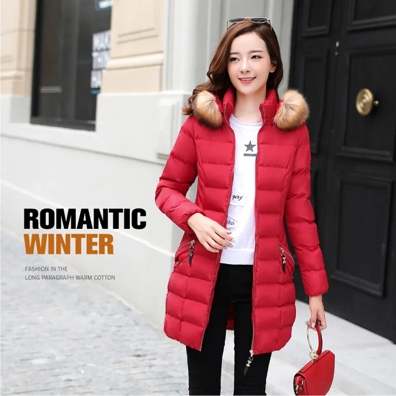 

Figure Rong WOMEN'S Dress Winter New Style Cotton-padded Clothes Women's Red Mid-length WOMEN'S Coat Fur Collar Trench Coat