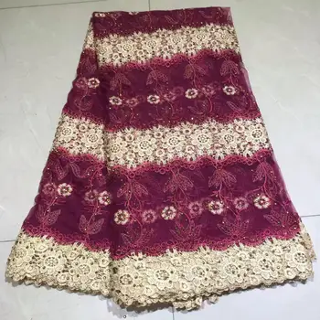 

Latest Design African Lace Fabric 2019 High Quality Nigerian French Guipure Cord Lace fabric With Stone Beads For Wedding(8-19