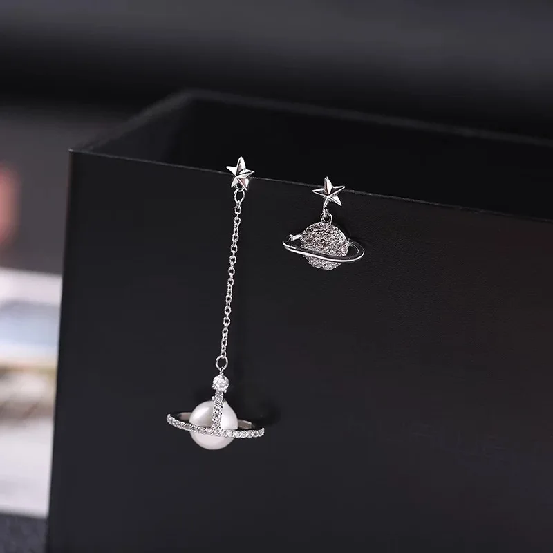 Yun ruo женские Pave Цирконий камень Сатурн жемчужные серьги-гвоздики S925 серебро контактный гипоаллергенный женские Модные украшения Прямая