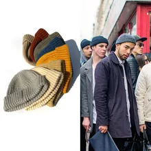 Унисекс зимний ребристый трикотажный с манжетами короткая Дыня однотонная бейсболка Череп Кепка мешковатая Ретро Лыжная Рыбацкая Шапка-бини мешковатая шапка