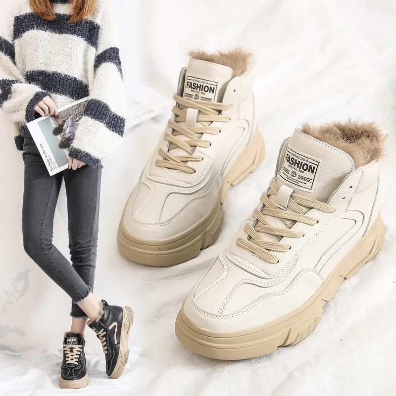 

Fashion ladies casual shoes plus velvet warm women shoes hightop wild flat nonslip thicksoled cotton shoes light and comfortable